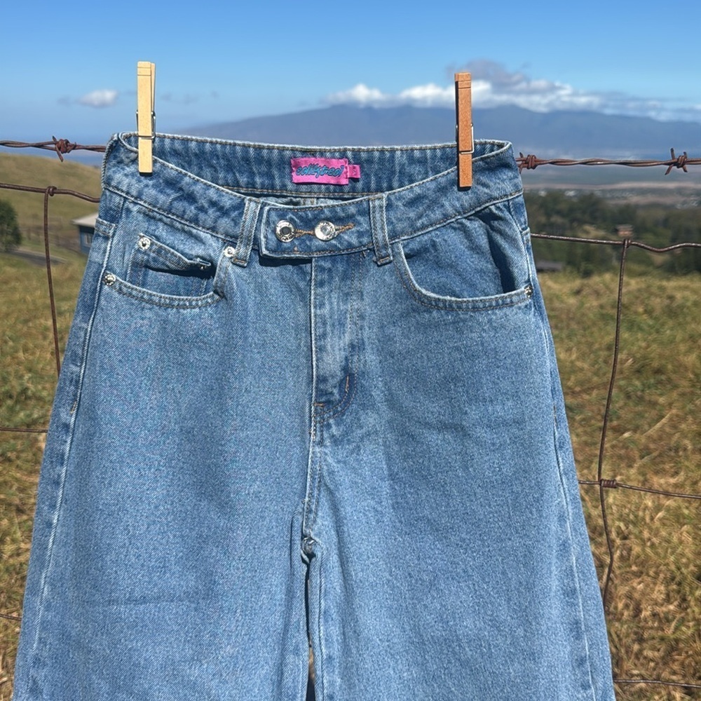 Edikted Deliah Denim Jeans Y2k Grunge Blue Cargo Wide leg Jeans XS - Picture 2 of 8